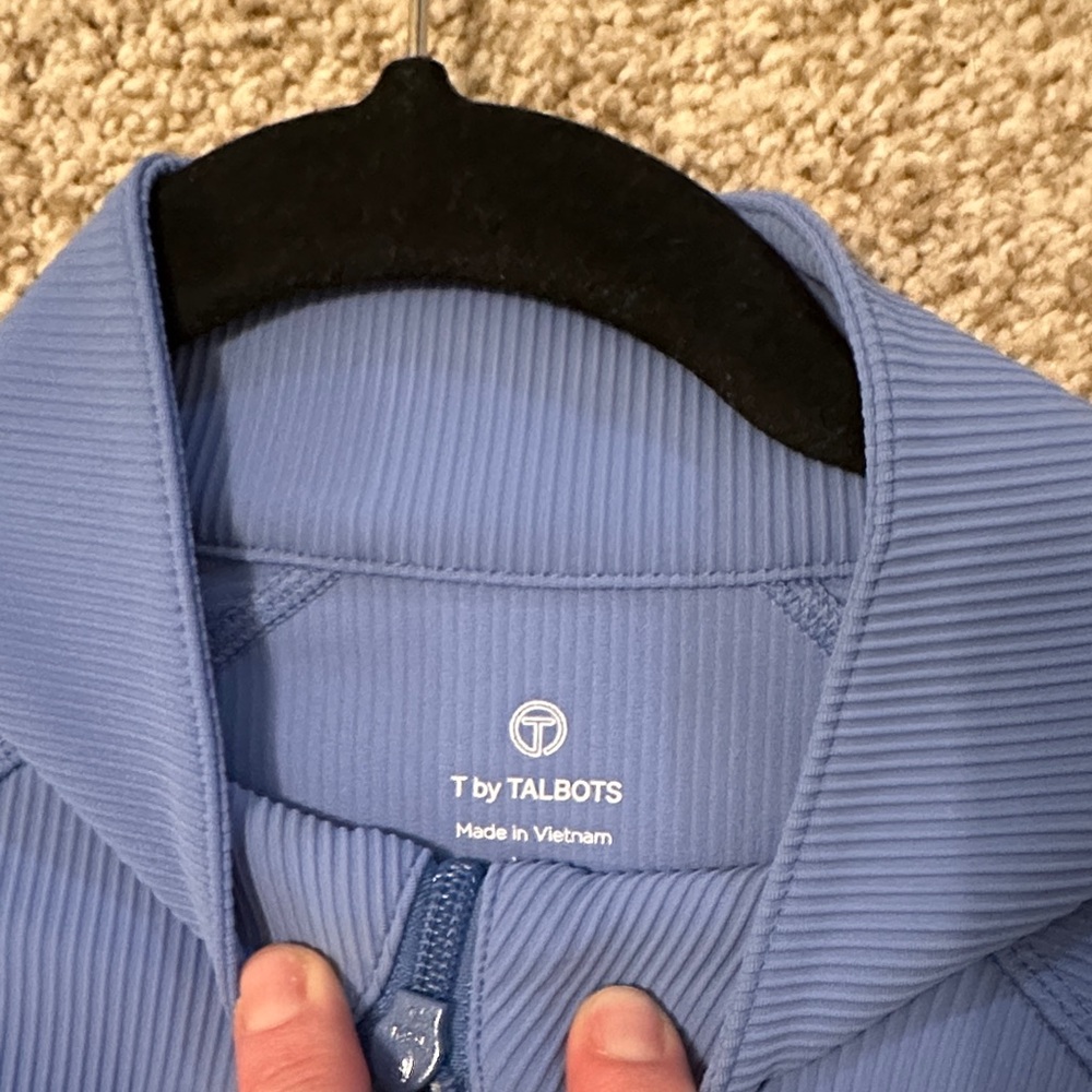Talbots Ribbed Quarter-Zip Top light blue - Picture 2 of 2